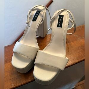 AQUA Women's Cher Ankle Strap Platform High Heel Sandals - Bone